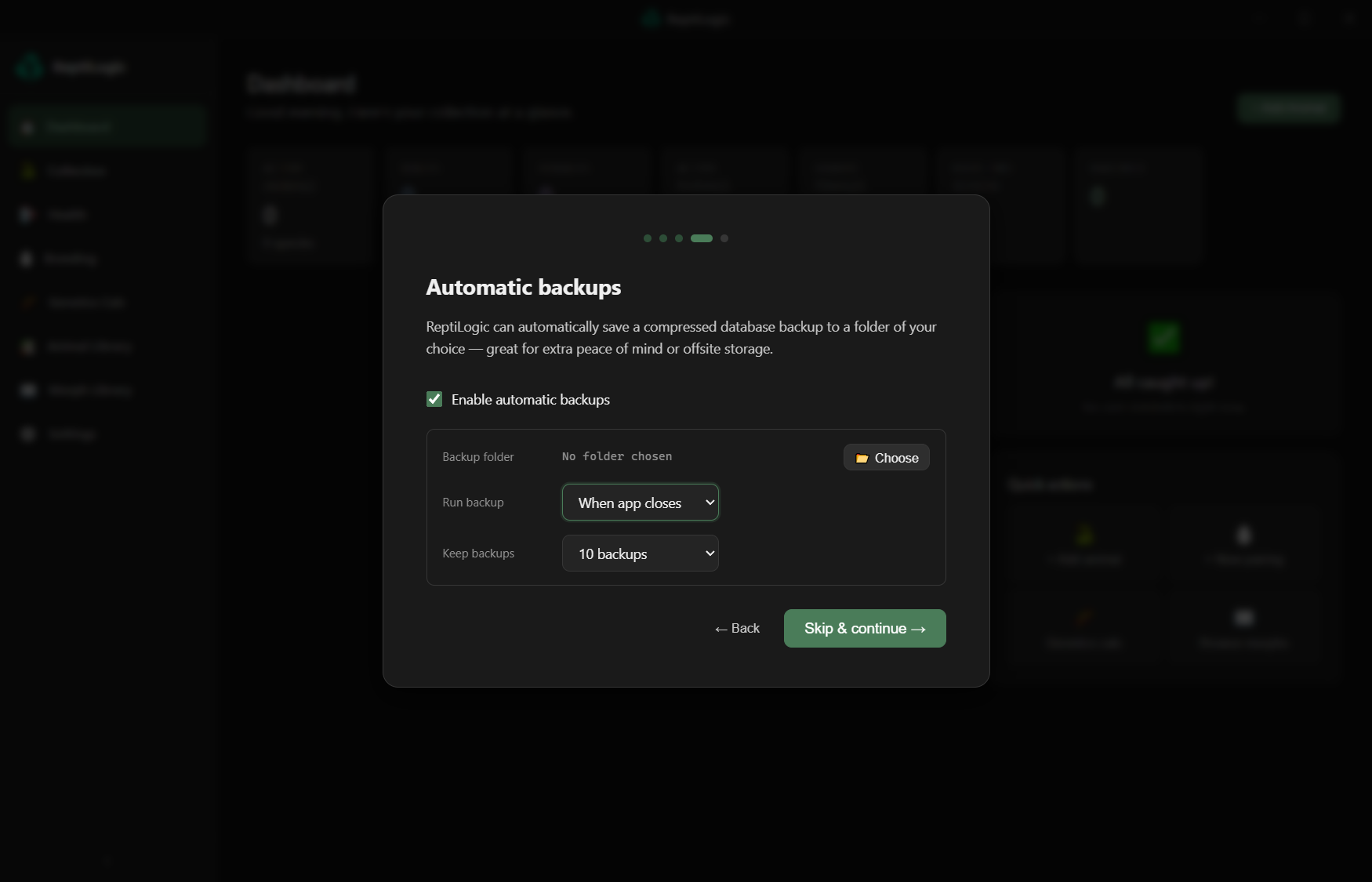 First-run wizard backup setup screen